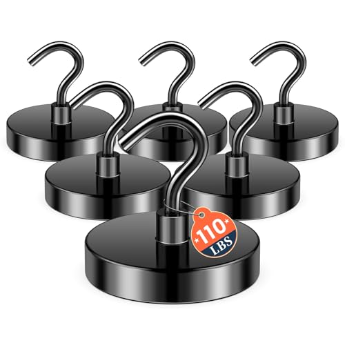 FINDMAG Black Magnetic Hooks, 110lbs Heavy Duty Magnetic Hooks for Hanging, Extra Strong Magnet Hooks, N52 Magnet Hooks for Cruise Cabins, Travel, 6 Pack - color: Black, size: 6pack 110lbs+