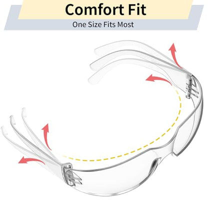 10 Pack Clear Safety Glasses for Men Women, ANSI Z87.1 Certified Scratch & Impact Resistant Wrap Around Lens - color: Clear