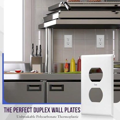 Enerlites 8821-W Duplex Receptacle Outlet Wall Plate, Standard Size 1-Gang, Polycarbonate Thermoplastic, White - color: White, size: Standard Size