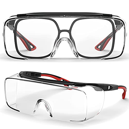 Safety Glasses Anti Fog Goggles Protective Eyewear Blue Light Blocking Anti Dust UV Protection Glasses For Men Women - color: Red and Black
