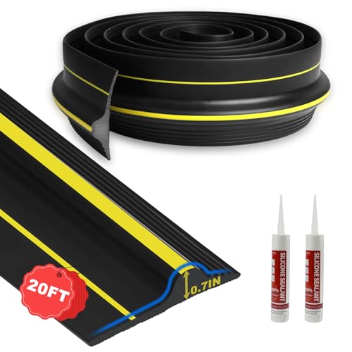 DGSL 20FT Garage Door Threshold Seal Strip, Upgrade 0.7'' Heavy Duty Garage Rubber Bottom Seal, DIY Weather Stripping Replacement with 2 Adhesives - size: 20FT