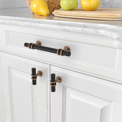 Asidrama 10 Pack 3.75 Inch(96mm) Champagne Bronze and Matte Black Kitchen Cabinet Handles, Cabinet Pulls Kitchen Cabinet Hardware Cupboard Handles Drawer Pulls - color: Black-Champagne Bronze, size: 3.75" Hole Center, style: 10 Pack