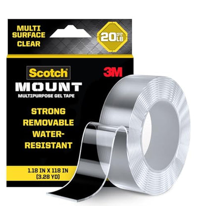 Scotch-Mount Multi-Purpose Gel Tape, Double-Sided Tape for Heavy Duty Applications, Removable Mounting Tape, Nano Tape, Water-Resistant Clear Mounting Tape, Holds up to 20 lbs, 1-Pack - size: 1 Pack