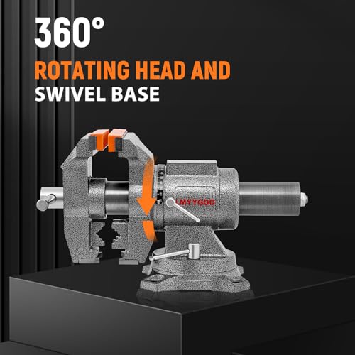 Bench Vise, 6inch Jaw Width 5inch Jaw Opening, 360° Swivel Base, Multipurpose Heavy Duty Workbench Vise with Anvil and 1 Pair Vise Jaw Pad, Table Vise Clamp force 5500LBS - size: 6IN Bench Vise