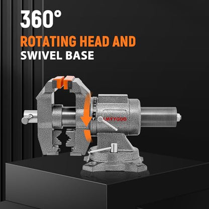 Bench Vise, 5inch Width 5inch Jaw Opening, 360° Swivel Base, Multipurpose Heavy Duty Workbench Vise with Anvil and 1 Pair Vise Jaw Pad, Table Vise Clamp force 5500LBS - size: 5IN Bench Vise