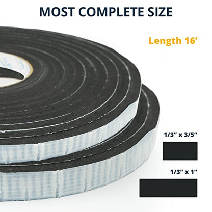 Alenor EPDM Black Foam Insulation Tape Self Adhesive 1/3"x1" x 16' Ft –Pack of 1- Weather Stripping for Doors & Windows,Soundproofing,Door Seal,Weatherstrip,Pipe Cooling,Air Conditioning Seal Strip - size: 1/3"x1" x 16' Ft