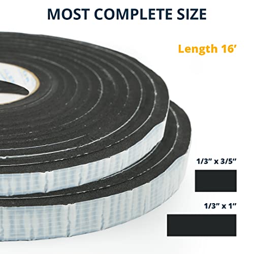 Alenor EPDM Black Foam Insulation Tape Self Adhesive 1/5"x 3/5" x 16' Ft –Pack of 1- Weather Stripping for Doors & Windows,Soundproofing,Door Seal,Weatherstrip,Pipe Cooling,Air Conditioning Seal Strip - size: 1/5"x 3/5" x 16' Ft