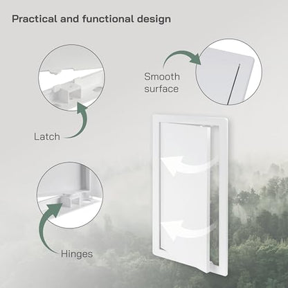 Vent Systems White ABS Plastic Access Panel 8 x 16 Inch (Cut-Out) - Access Panel with Door for Drywall, Wall, Ceiling - Electrical and Plumbing Service Inspection Door for Indoor Use - size: 8 X 16 Inch / 200 X 400 Mm