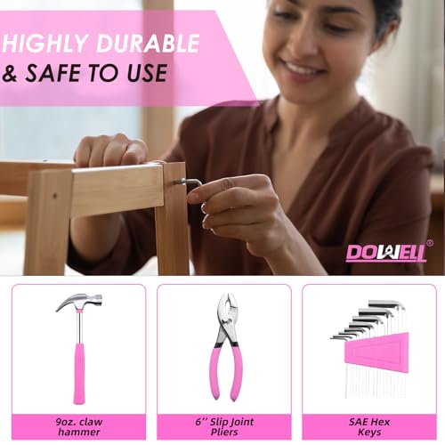 DOWELL 40 Pieces Home Tool Set Pink, General Household Hand Tool Kit with Plastic Toolbox Storage Case, Mini Repair Tool kit for Women, College Students, Home Use & More - color: Pink