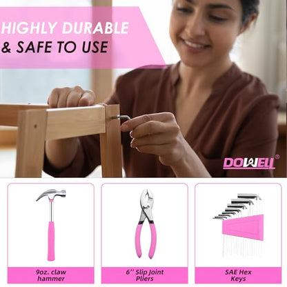 DOWELL 40 Pieces Home Tool Set Pink, General Household Hand Tool Kit with Plastic Toolbox Storage Case, Mini Repair Tool kit for Women, College Students, Home Use & More - color: Pink