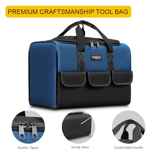 WINHUNT Large Tool Bag, 1680 Denier with 5 Exterior Pockets Electrician Tool Bag, Ideal for DIY Enthusiasts and Craftsmen Tool Bags for Men Heavy Duty, Blue