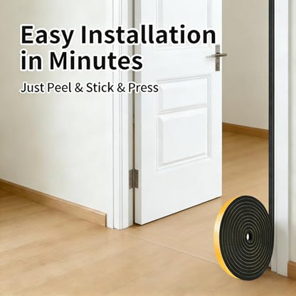 Weather Stripping Door Seal Strip, Strong Adhesive Doors and Windows Insulation Soundproof Weatherproof Foam Tape for Sliding Door, Front Door Frame, Window, Lightproof(1/2 In x 1/4 In x 13Ft) - size: 1/2 In x 1/4 In x 13Ft