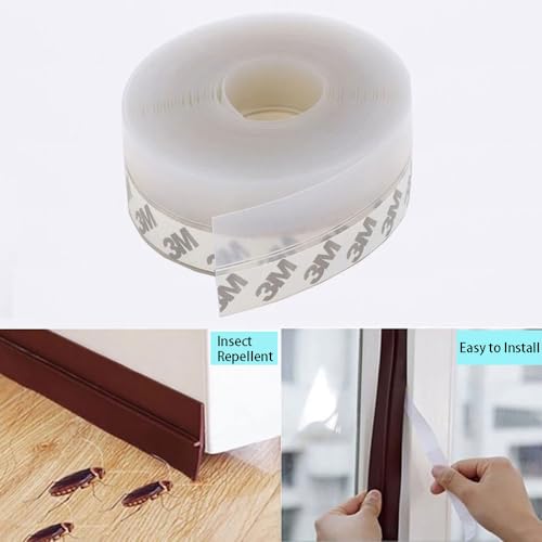 5M/16ft Window Sealing Strip, Self Adhesive Weather Stripping 35mm Width, Silicone Door Bottom Seal Strip Tape for Gaps of House Glass Shower Window and Door Weatherproof Soundproof, Transparent - size: 5M/16ft 35mm Transparent