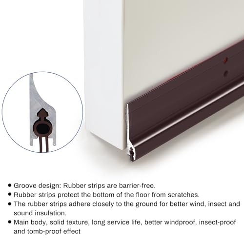 Gisafai 4 Pcs 36'' Metal Door Draft Stopper, Aluminum Door Sweep Mouse Stopper Mice Seal Strip, Noise Blocker Sweep for Keep Rodents Pests Out, Enhanced Weather Sealing, Easy to Install (Brown) - color: Brown