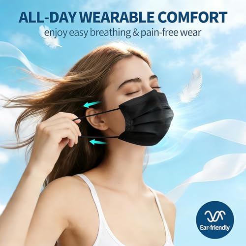 Masks Disposable 100 Pack, Black Face Mask Disposable, 3 Ply Disposable Face Masks for Adults - color: Black