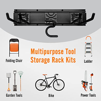 Garden Tool Rack Set, Garage Wall Organization Hanger with 3 Mop Holder and 6 Multi-Purpose Hooks, Garden Yard Shovels Rakes for String Hedge Trimmer Brooms Hoses Folding Chairs ladders, and More - size: 51 in Rack With 9 Hooks