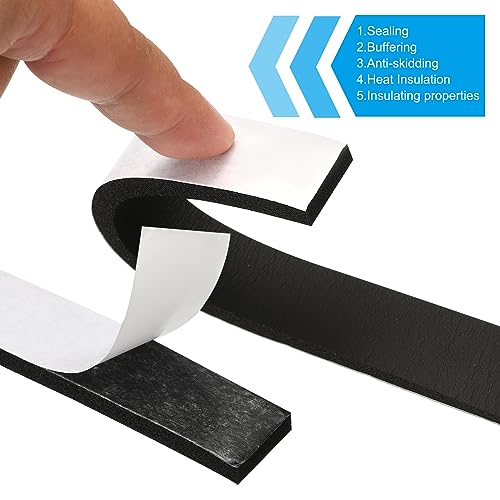 PATIKIL Foam Weather Stripping for Doors, 2 Rolls 3/4" W x 3/16" T Foam Seal Tape Adhesive Insulation Strip for Door Window Air Conditioning, Black(13 Ft Total Length in 2 Rolls) - size: 3/4" W x 3/16" T