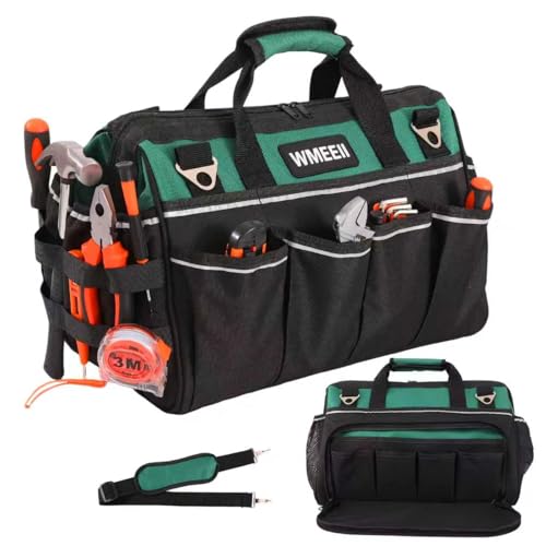 18-Inch Heavy Duty Tool Bag, 24-Pocket Empty Tool Bag Organizer,1680D Oxford Portable Tool Bags for Men,Soft Handle Large Zipper Toolbag for HVAC Craftsmen Contractors Carpenter