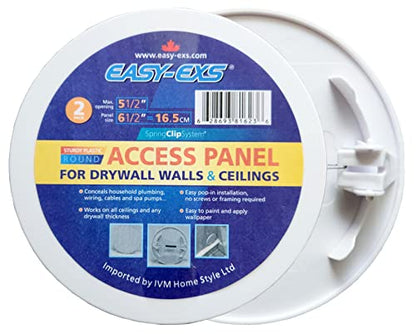 EASY-EXS Access Panel Round 6.5" Spring-Clip (Max Service Opening 5.5") Plastic White (Pack of 2) (Round 6.5")