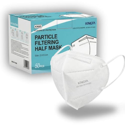 Kingfa KN95 Face Masks 50 Pack, GB2626-2019 Certified 5-Layer, 95% Filtration, Adjustable Nose Clip - color: White