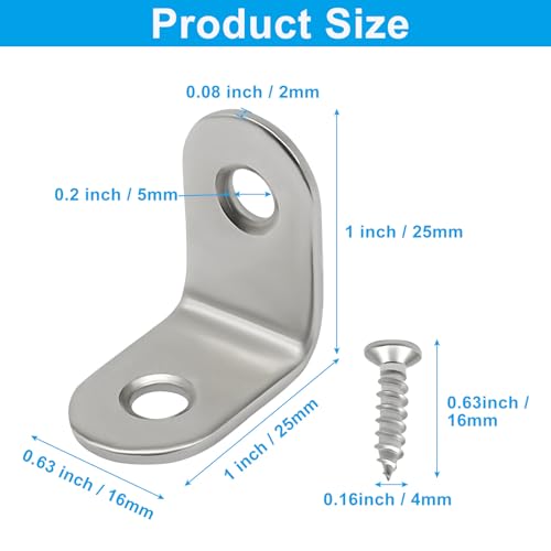 20 Pack 90 Degree Bracket, 1x1x0.6 Inch Stainless Steel Corner Braces with Screws, Heavy Duty L Bracket for Furniture, Shelves, Tables, Cabinets DIY Woodworking & Repair(Silver) - size: 1 x 1 Inch