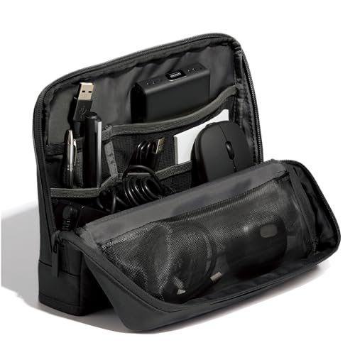 KOKUYO Pencil Case Pouch, Haco-Biz Standing Pen Pouch Bag, Foldable Stand up Pencil Holder Organizer, Large Capacity Portable Pencil Box for Office Supplies - color: Black