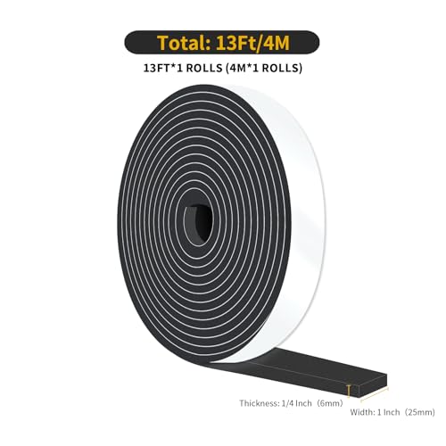 Weather Stripping,Door Weather Stripping,Strong Adhesive, Weatherproof, Reduce Noise,Door Seal,Foam Insulation Tape for Doors and Windows(Black, 1 in x 1/4 in x 13Ft) - size: 1 In x 1/4 In x 13Ft