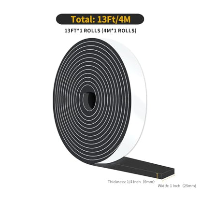 Weather Stripping,Door Weather Stripping,Strong Adhesive, Weatherproof, Reduce Noise,Door Seal,Foam Insulation Tape for Doors and Windows(Black, 1 in x 1/4 in x 13Ft) - size: 1 In x 1/4 In x 13Ft