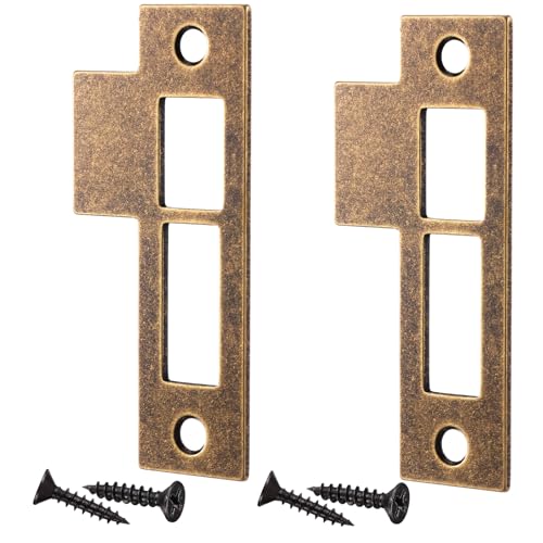 2pcs Antique Brass Door Strike Plate Latch with Screws Solid Brass Replacement Latch Striker Keeper for Mortise, Vintage, Striker, Keeper (3.25inch) - size: 3.25inch