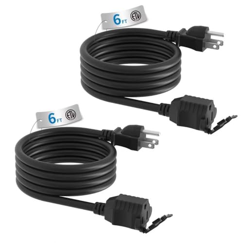 TiFFCOFiO Indoor Outdoor Extension Cord Waterproof, 6 Feet 3 Prong Power Cord for Home and Garden, 16 AWG, 13A/1625W, ETL Listed, 2 Packs - size: 6 FT