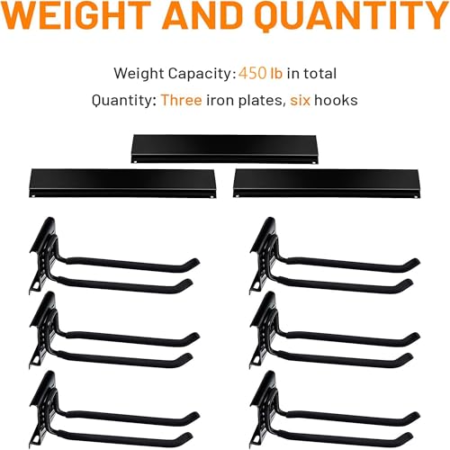 Wallmaster Garage Storage Organization Wall Mount, Garden Tool Rack Organizer Heavy Duty Folding Chair Hangers with 6 Adjustable Hooks 48inch Tracks Max Load 450lb - size: 6hooks+3panels