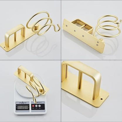 YUET Hair Dryer Holder Hairdryer Station Wall Mounted Shelf Bracket Straightener Stand Hanger Organizer Blow Storage w/Cable Tidy Rack for Dressing Table Bathroom Aluminum Professional, Gold Brass - color: Gold