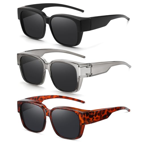HAOLOTA Polarized Fit Over Glasses Sunglasses for Men Women,UV400 Protection Wrap Around Shades for Driving & Outdoor - color: A03 Black/Grey + Grey/Grey + Tortoise/Grey