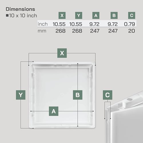 Vent Systems White ABS Plastic Access Panel 10 x 10 Inch (Cut-Out) - Access Door for Drywall, Wall, Ceiling - Electrical, Plumbing Service Wall Hole Cover - Inspection Door - 11 x 11 Inch (Outer) - size: 10 x 10 Inch / 250 x 250 mm