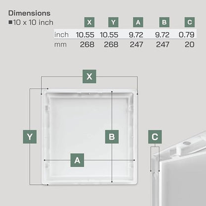 Vent Systems White ABS Plastic Access Panel 10 x 10 Inch (Cut-Out) - Access Door for Drywall, Wall, Ceiling - Electrical, Plumbing Service Wall Hole Cover - Inspection Door - 11 x 11 Inch (Outer) - size: 10 x 10 Inch / 250 x 250 mm
