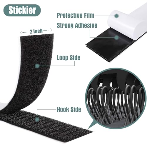 Navona 27Ft x 2 Inch Hook and Loop Strips with Adhesive, Heavy Duty Self Adhesive Tape with Back, Strong Sticky Back Fastener Roll for Home, Office, School, Crafting, Black - color: 2in x 27ft-black