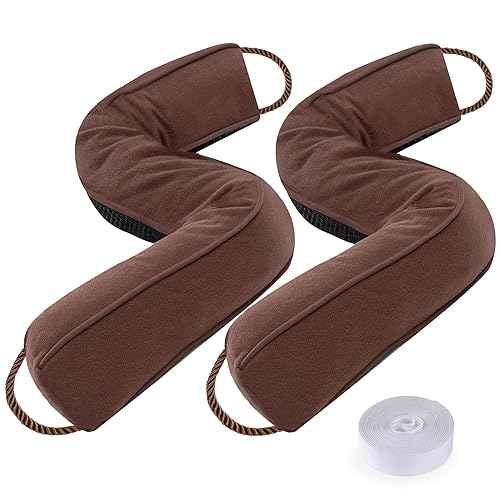 Sunolga 2 Packs 32 Inches 2LBs Weighted Door Draft Stopper Filled with Glass Beads & Cotton, Removable Machine Washable Sound Proof Under Door Draft Blocker with Anti-Abrasion Bottom for Door, Brown - color: Brown, size: 32 Inches