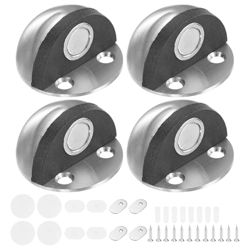 M METERXITY 4-Pack Floor Mounted Door Stops, Stainless Steel Half Dome Magnetic Gate Stopper with Plastic Rubber Bumper for Living Room/Bedroom/Bathroom, Wall Protector [Silver Tone] - color: Silver Tone