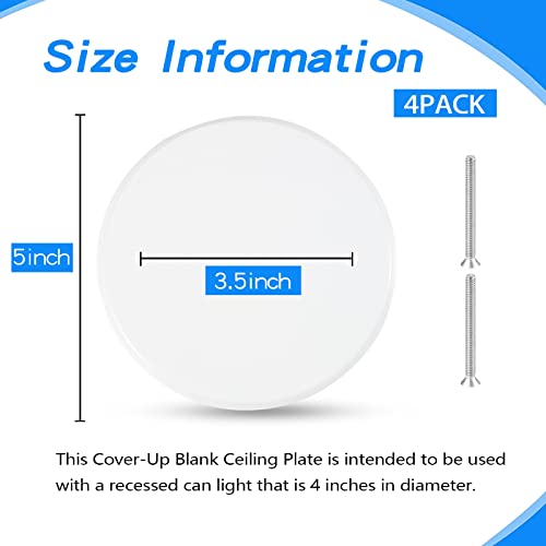 4 Packs 5 Inch Ceiling Cover Plate Metal Flat Round Electrical Cover Blank Circle Wall Plate with Screws Ceiling Fan Switch Cap, Holes Are Spaced 3.5 Inches, White (For 4 inch Electrical Box) - size: 5-inch,For 4 inch Electrical Box