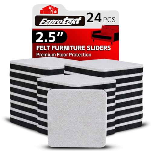 Ezprotekt 2.5" Square Felt Furniture Movers Sliders for Hardwood Floors, 24 Pcs Reusable Felt Furniture Moving Pads for Sofa Table Bed Desk Couch Cabinet - Move Items Easily and Quickly (Beige) - color: Beige, size: 2.5" (Square)