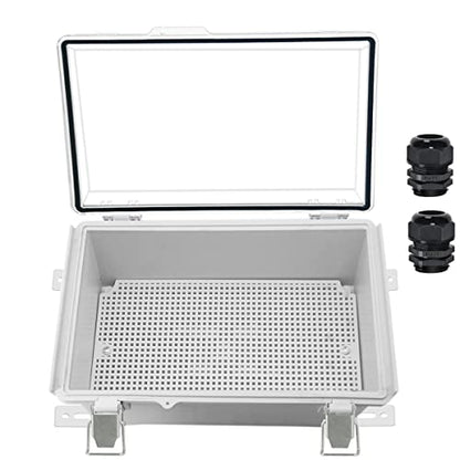 Zulkit Junction Box,IP67 Waterproof Electrical Box Hinged Clear Cover Stainless Steel Buckle Plastic Enclosure for Project w Mounting Plate Wall Bracket and 2 Cable Gland 10.2 x 6.3 x 3.9 Inch - color: Clear Cover, size: 10.2" x 6.3" x 3.9"