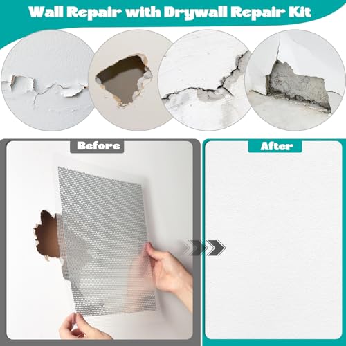 3Pcs Drywall Repair Kit Large Hole, 12 x 12in Self-Adhesive Drywall Patch Kit with Sandpapers & Scrapers, Wall Repair Patches for Big Holes & Cracks, Quick Fix for Ceiling Bathroom Wall Damage - size: 3Pcs
