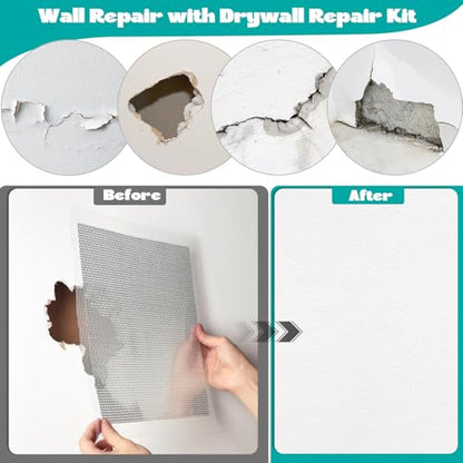 3Pcs Drywall Repair Kit Large Hole, 12 x 12in Self-Adhesive Drywall Patch Kit with Sandpapers & Scrapers, Wall Repair Patches for Big Holes & Cracks, Quick Fix for Ceiling Bathroom Wall Damage - size: 3Pcs