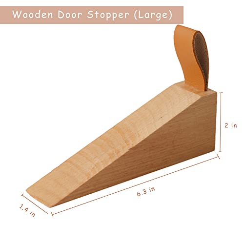 2Pack Large Wooden Door Stopper Non-Slip Security Wood Door Wedge with Leather Strap for Hanging Door Stopper, in House Bedroom Office Living Room Hotel Cabin (Large 2pcs) - style: Large (2pcs)