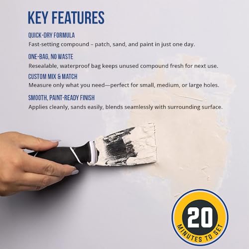 Drywall Repair Compound by SD Home, Fast-Drying Spackle Filler for Holes, Cracks & Wall Damage, Mix-As-Needed Dry Compound Putty, 2 lb. Resealable Bag, Perfect Drywall Hole Patch Solution - style: Patching Compound