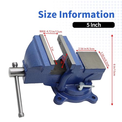 Nakkaa 5" Bench Vise Ductile Cast Iron Bench Vise with 360° Flexible Swivel Locking Base Heavy Duty Home Work 5 Inch Bench Vice 16.4IB/7.4KG