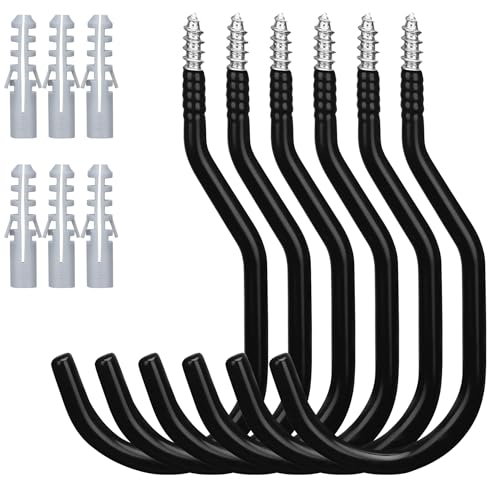 HORUSDY 6 Pack Heavy Duty Bike Hooks - 7.5 inches, 100LBS Capacity for Garage Wall and Ceiling - color: Black, size: 7.5 Inch