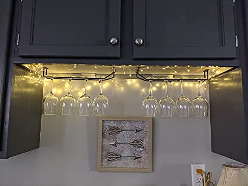 14-Inch Black Wine Glass Rack, Under Cabinet Wine Glass Holder Stainless Steel Stemware Rack - Hanging Stemware Holder for Cabinet Kitchen Bar, Set of 4 - color: Black, size: 14 Inch 4 Pack
