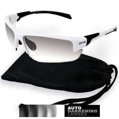 Global Vision Hercules 7 Safety Sunglasses Photochromic Auto-Darkening Clear to Smoke Lens ANSI Z87.1 - color: White