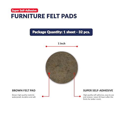 Furniture Felt Pads Brown 32 Pcs 1 inch Round Strong Self Adhesive Protectors for Hardwood Floors Laminate Flooring Furniture Feet Chair Legs Table Cabinet Couch Non Scratch Peel Stick Pad Set - size: 32 pcs. 1 in, Brown, Round